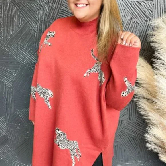 WILD AS YOU MOCK NECK SIDE SLIT SWEATER- RUST - 1XL - Picture 2 of 4